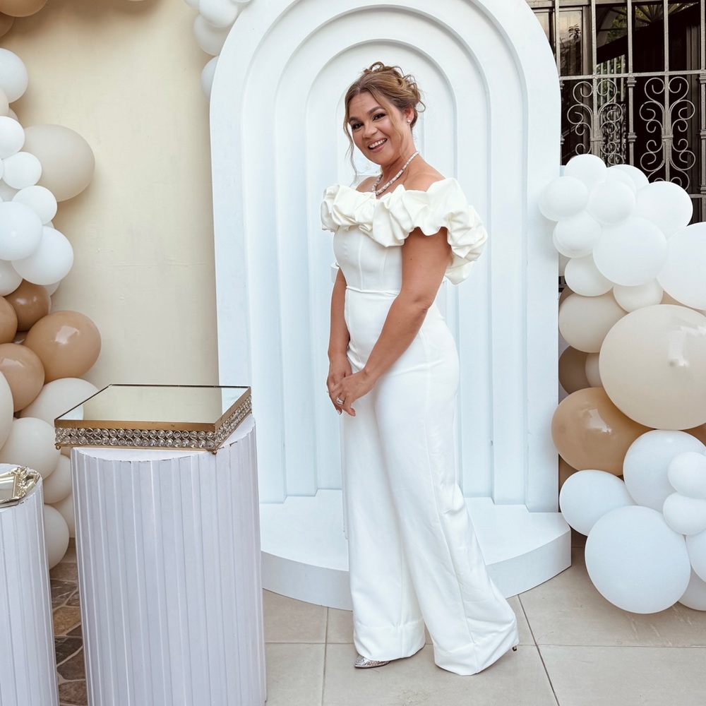 IVORY PUFF BARDOT WIDE LEG JUMPSUIT